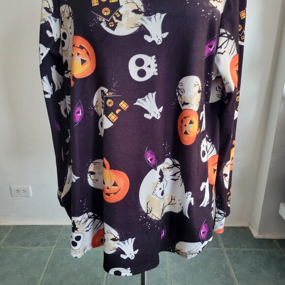 Halloween Pumpkin Tunic Tops T-Shirt Skull Ghost Moon (Size: Large) - Picture 3 of 14